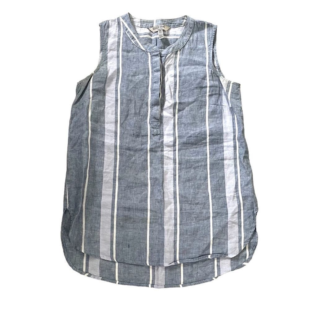 ELLEN TRACY Linen Sleeveless Blouse Striped
Blue White M - Picture 3 of 8